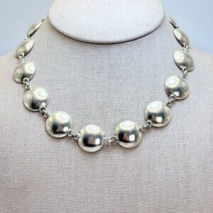 VTG Sterling Silver 925 Heavy Round Disc Dome Necklace 16" Length Hook Clasp